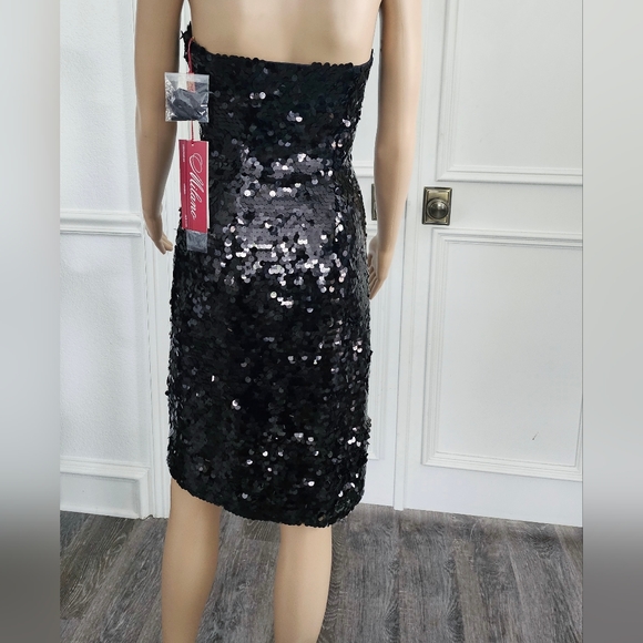 Milano Formals Black Sequin Feathered Cocktail Dress - Size S - Picture 3 of 3